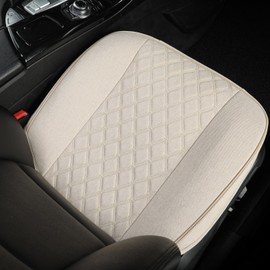 West Llama Linen Front Car Seat Cover Protector Anti-Slip Bottom Seat Cover Fits 95% of Vehicles,Wrapping Around The Bottom,Diamond Pattern(Beige-1Pcs)