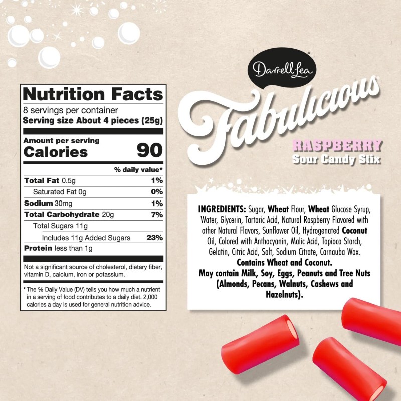 Darrell Lea Fabulicious Raspberry Sour Candy Stix 7 oz (Pack