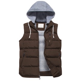 CREATMO US Mens Hood Puffer Quilted Vest Waterproof Sleeveless Jacket Water-Resistant Waistcoat Outwear Coffee M