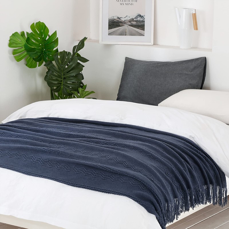 BOURINA Textured Solid Soft Sofa Throw Couch Cover Knitted Decorative