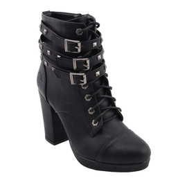 Milwaukee Leather MBL9417 Women's Black Lace-Up Fashion Boots with Triple Strap Studded Accents - 8