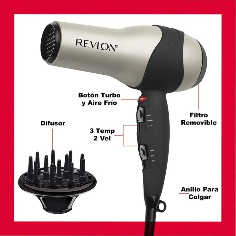 Secadora de cabello RevlonFast Flawless Drying RV473CP1 gris y negra