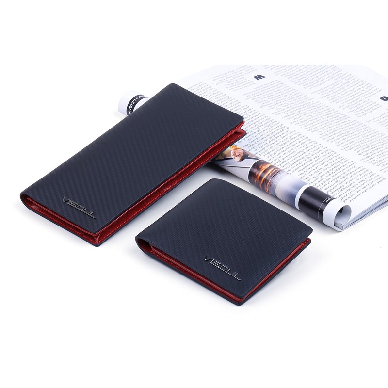 VISOUL Men's Bifold Long Wallet, IC Card Storage, No Coin