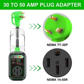 EyGde 30 Amp to 50 Amp RV Adapter with Surge Protector - Upgraded NEMA TT-30P Male to 14-50R Female Plug, 30A to 50A RV Circuit Analyzer Power Protection with Waterproof Cover for 50Amp Camper Trailer