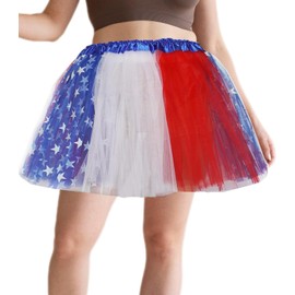Plus Size 2XL/3XL Women Red White Blue Tutu USA American Flag Tulle Skirt Adult Teens 4th of July Patriotic Costume