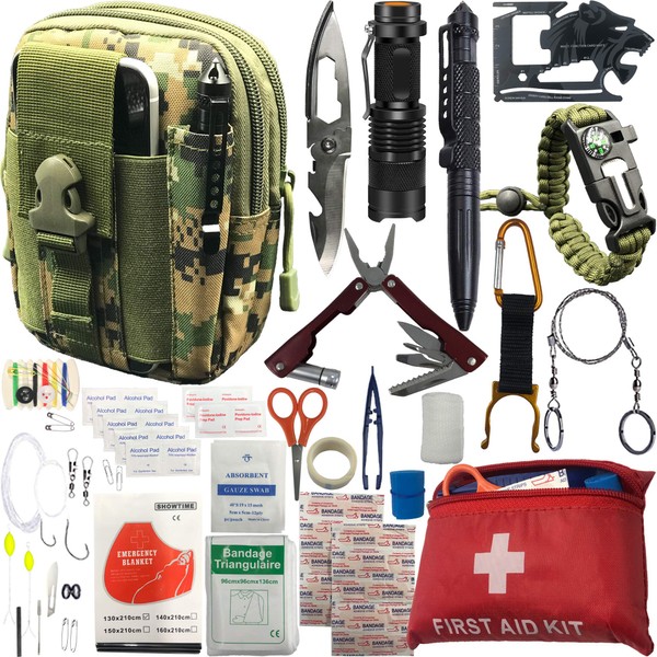 Emergency Survival kits, 65 pcs in 1 Survival Gears with First Aid Compass Knife Tactical Tools Cool Gadgets for Outdoor Camping Hiking Biking Home Gifts Ideas for Men Husband Boyfriend Dad Father Boy