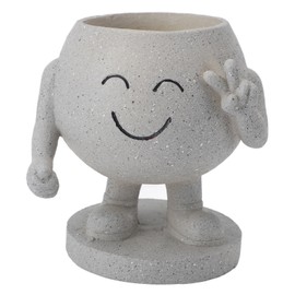 Flower Pot Cute Smile Standing Succulent Flowerpot Fadeless Resin Plant Pot for Garden Courtyard Cafe Bar Type 2
