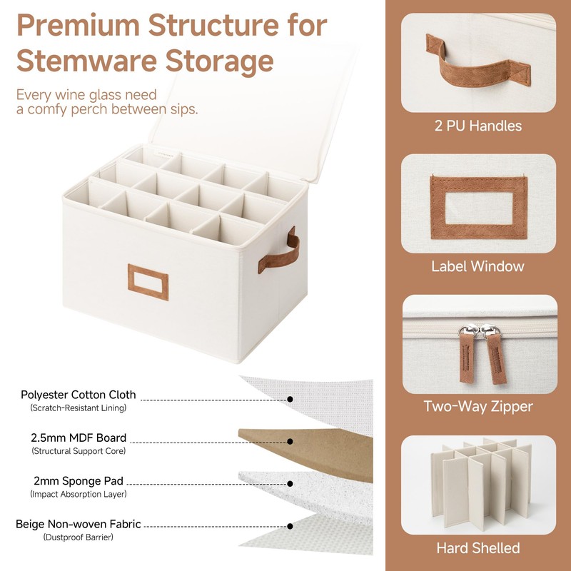 StorageWorks Stemware Storage Cases, Hard Shell Wine Glass Storage Box