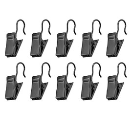 METALLIXITY Curtain Clips with S Hooks, (0.7 Inch) 50Pcs, Metal Drapery Clamps Hook - for Photos Wires Drapes Holder, Art Craft Display, Black