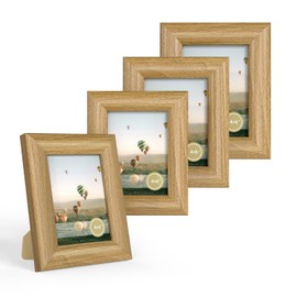 iRahmen 4x6 Picture Frame Set of 4, Rounded Corner Wood Photo Frames with HD Glass - Tabletop Display or Wall Mount (Khaki, 4X6)