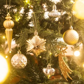 Valery Madelyn Christmas Tree Decorations 60pcs, Gold and Silver White Xmas Baubles Shatterproof Ball Ornaments Set