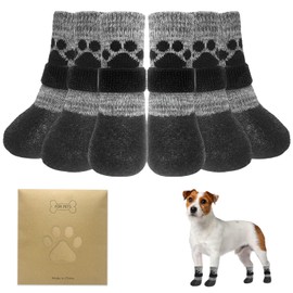 KOOLTAIL Dog Socks to Prevent Licking Paws for Hardwood Floors, Anti Slip Waterproof Dog Boots & Paw Protector Traction Shoes with Toe Grips for Small Medium Large Senior Dogs Grey S