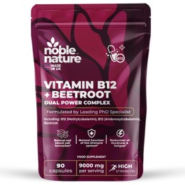 Beetroot & Vitamin B12 Complex – 9000mg Beetroot + 1000mcg Dual B12 (Methylcobalamin & Adenosylcobalamin) – Energy & Immune Support – 90 Vegan Capsules – UK Made (90)