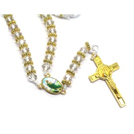 Ooki White Gold Saint Jude St. Judas and Cross Rosary Crucifix Rosario Prayer Crystal Bead Medallion Necklace Party Favor Gift Pray