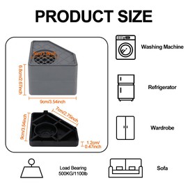 HMIEPRS 4 Pcs Anti Vibration Pads for Washing Machine, Washer and Dryer Pedestals High Friction Hard Wearing Square Rubber Foot, Non Slip & Noise Reducing Mat Floor Protects (Increase 3.14")