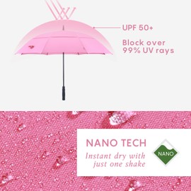 RUMBRELLA Golf Umbrella Windproof Double Canopy UV Umbrella UPF 50+ Auto Open 55IN, Bright Pink