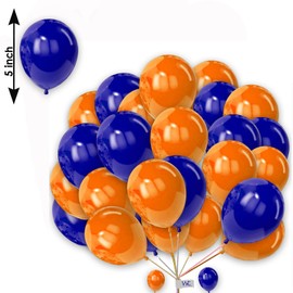 Plain Round Balloons 5 Inch Navy-Blue and Orange Combo Balloons for Birthday Decorations Pack of 25 Latex Balloons for Kids Party Baby Shower Engagement Wedding Party.