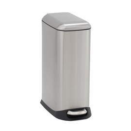 Design Trend Oval Slim Stainless Steel Step Trash Can with Soft Close Lid | 20 Liter / 5 Gallon, 16.26" L x 21.73" W x 9.25" H, Silver