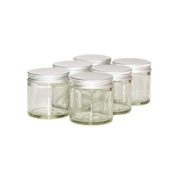 PACK of 6-60ml CLEAR Glass Jars with SILVER Lids for