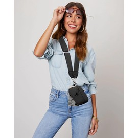 Fashowlife Clip and Go Phone Strap with Zipper Pouch ID Window Wallet Crossbody Phone Lanyards for All Phones Phone Strap Adjustable 55 Inch, Black