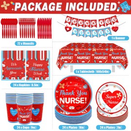Yavxzvbw 185Pcs We Appreciate You Decorations Nurse Week Decorations Nurses Week Plates and Napkins with Thank You Nurses Banner for Nurse Party Decorations Nurses Week Party Supplies