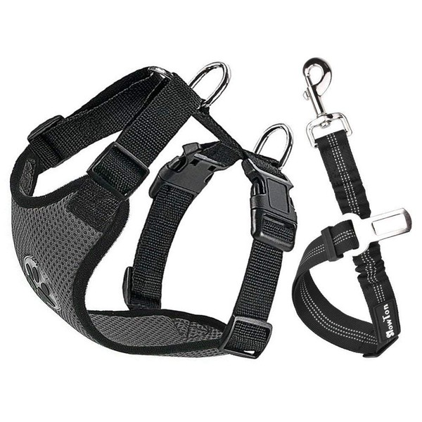 SlowTon Dog Harness with Seat Belt for Car, Double Layer