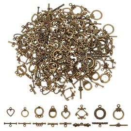 arricraft 96 Sets Alloy Ring Toggle Buckle‌s, 8 Styles Tibetan Bracelet End Clasps Connector T-Shape Metal Closure Buckle‌s for DIY Necklaces Anklets Crafts Jewelry Making End Clasps Kits