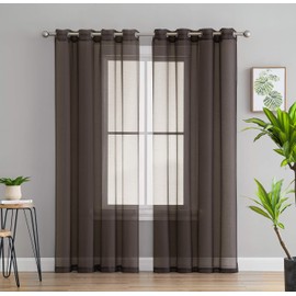 HLC.ME 2 Piece Semi Sheer Voile Window Drapery Curtain Grommet Panels for Bedroom & Living Room (54" W x 84" L, Chocolate Brown)