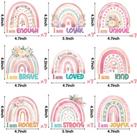CY2SIDE 63pcs Spring Watercolor Floral Boho Rainbow Motivational Positive Sayings Cutouts, Springtime Flowers Bohemian Rainbow Cutouts for Bulletin Boards, Growth Mindset Inspirational Classroom Decor