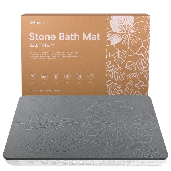 XMarrat Stone Bath Mat Large, 23.6'' x 15.4'' Diatomaceous Earth