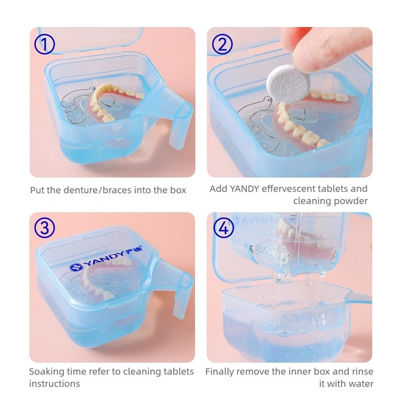 YANDY Denture Bath Box Cup, Complete Clean Care for Dentures,