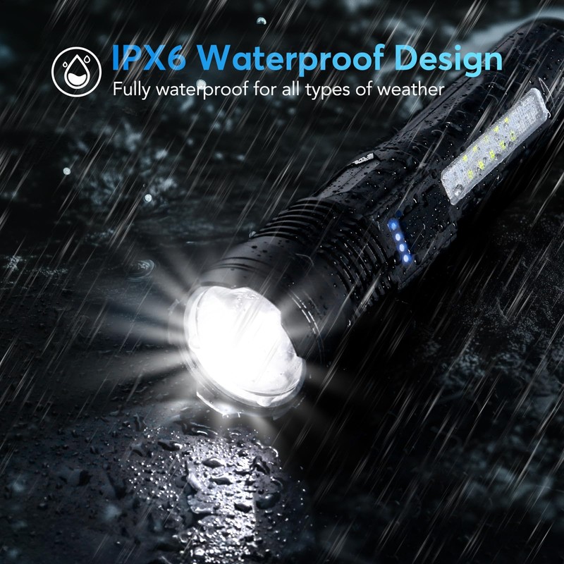 JIJ Flashlight 3 Pack, Rechargeable Flashlights High Lumens, 7 Modes