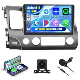 Realdio [4+64G] Car Stereo Radio for Honda Civic 2006 2007 2008 2009 2010 2011 with Wireless CarPlay Android Auto MirrorLink 32EQ Bluetooth 5.0