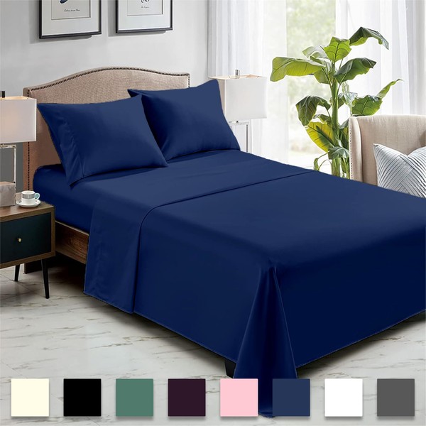 Rohi Navy Double Flat Sheet Microfibre – Ultra-Soft, Durable, and