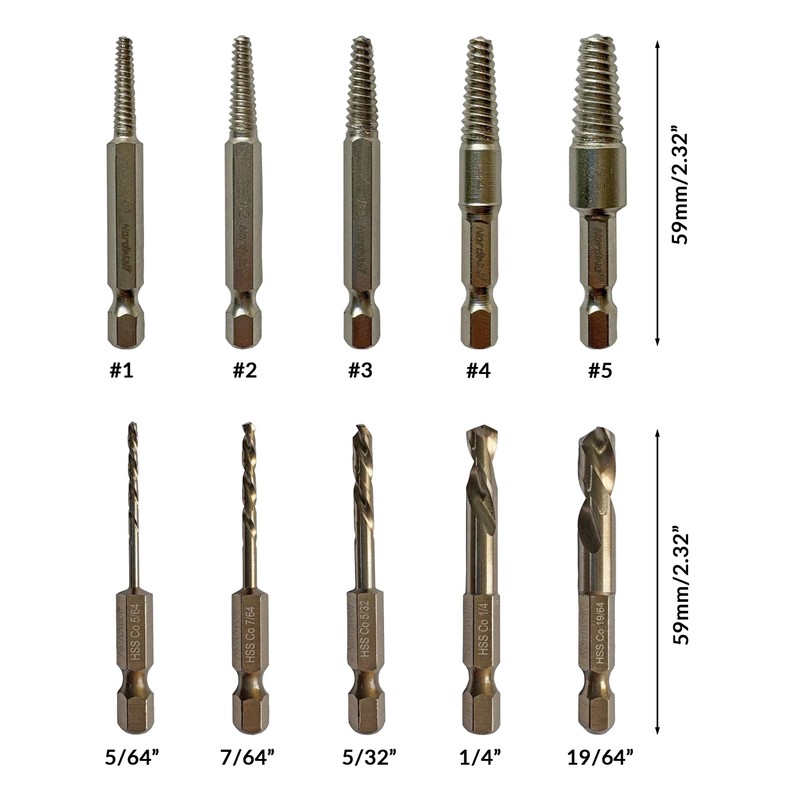 NordWolf 10-Piece Stubby Left Hand Reverse Drill Bit and Screw