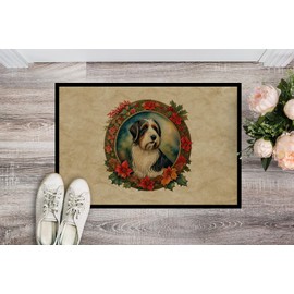 Caroline's Treasures DAC2315MAT Bearded Collie Christmas Flowers Doormat Front Door Mat Indoor Outdoor Rugs for Entryway, Non Slip Washable Low Pile, 18H X 27W