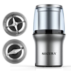 Secura Electric Coffee Grinder and Spice Grinder with 2 Stainless Steel Blade...