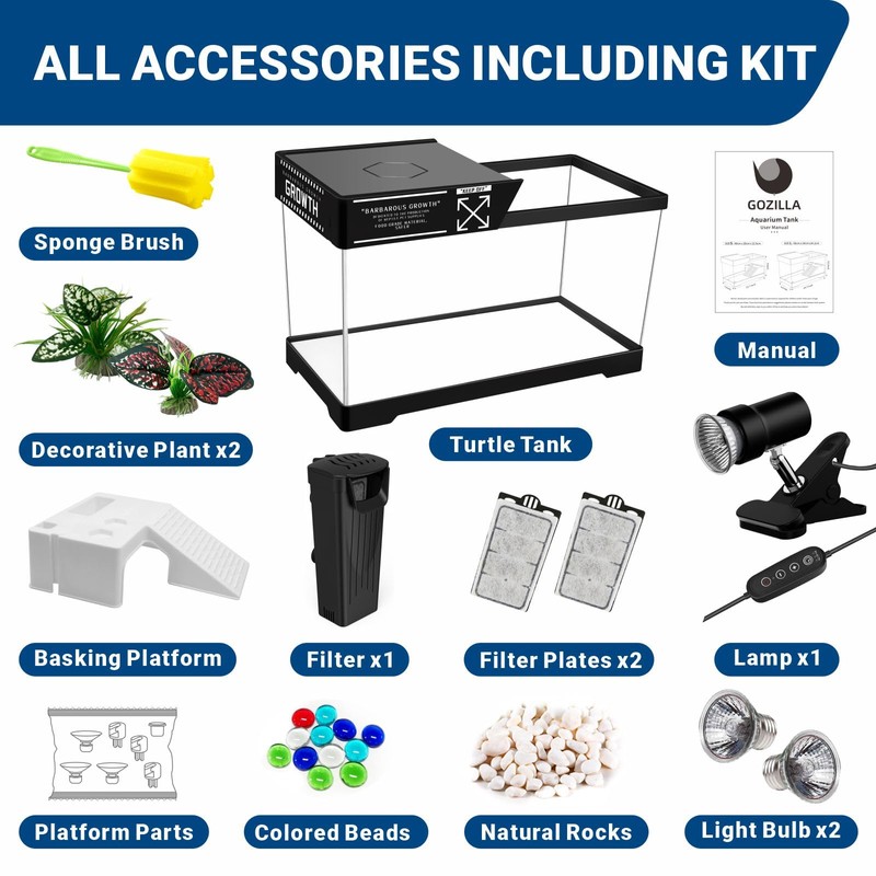 GOZILLA Turtle Tank Kit(Tank+Lamp+Filter), Upgrade PC Turtle Tank Starter Kit