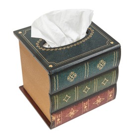 Crafted Classical Retro Wooden Antique Book Tissue Box Cover Square Tissue Holder Dispenser Paper Cover Case Napkin Holder Home Decor for Bathroom Living Room Office car Kitchen (Green)