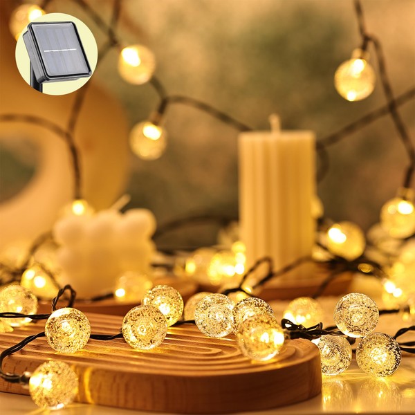 PENG String Light, Solar Panel Rechargeable, IP65, Waterproof, Dimmable, Timer Function, 8 Lighting Modes, Indoor and Outdoor Use, 1.0 inch (25 mm) Large LED, Illumination, Courtyard Decoration,