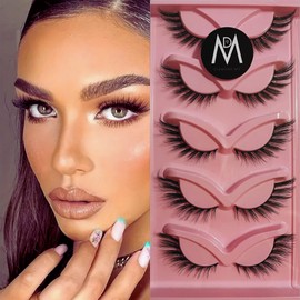 Cat EyeLashes Mink Lashes Magnetic Eye Natural Look 3D Curl Winged Natural Makeup Realistic Self Adhesive Messy End Eye Elongated Thick False Volume Lashes Soft Kit Fake Lashe (5 Pairs Pack)