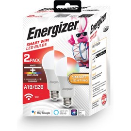 Energizer Connect Smart A19 - Bombilla LED RGB blanca y multicolor con control de voz y acceso remoto a través de tu smartphone  Compatible con Alexa