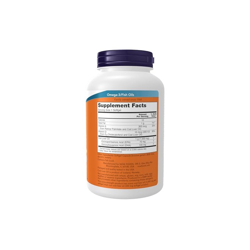 NOW Cod Liver Oil 1000 mg, 180 Softgels