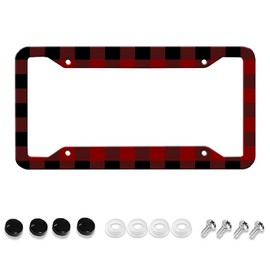 License Plate Frame Black and red Buffalo Check Grid Metal Aluminum car Protection Label Holder with 4 Holes and Screws 12.2 x 6.3 inches US Vehicle Decoration Standard Suitable for Women and Men