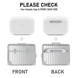 VISOOM Compatible with Airpods Pro 2nd/1st Genreration 2022/2019 Case Cover with Cleaning Kit,Shockproof Cute Suitcase Protective Case Soft TPU with Carabiner [Wireless Charging],Silver