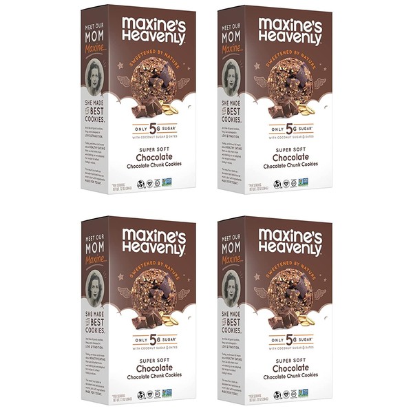 Maxine's Heavenly Chocolate Chunk Cookies | Gluten Free Chocolate Chip Cookies Made with Oats and Sweetened with Coconut Sugar & Dates | Tasty Low Sugar Vegan Dessert | 7.2 Ounces Each (4 pack)