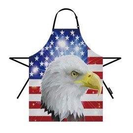 Moslion Eagle Apron 31x27 Inch Bald Eagle Head in American Flag Patriotic Stripe Star Kitchen Chef Waitress Cook Aprons Bib with Adjustable Neck for Women Men Girls Blue Red White