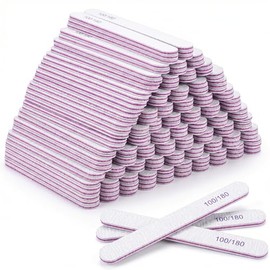 MAQUITA - 200 limas de uñas, grano 100/180 limas de uñas y pulidores, 0.047 in de grosor, tableros de esmeril de núcleo morado para salón profesional 