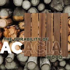 VICTORY RELAX Acacia Wood Patio Deck Tiles - 9 Pcs 6 Slats Interlocking Decking Tiles for Patio Decor, Waterproof Indoor & Outdoor Use, Balcony Garden Decking Tile (12.24*12.24*0.75 inches) Natural