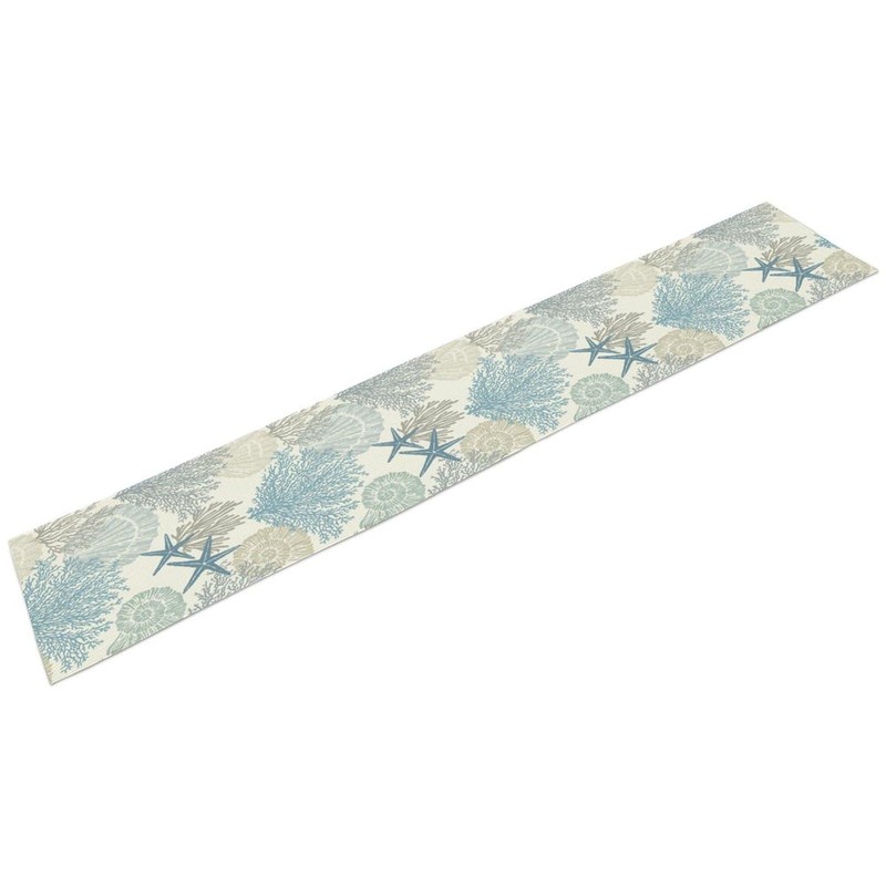 Blue Teal Coral Table Runners, Summer Beach Starfish Coastal Coffee